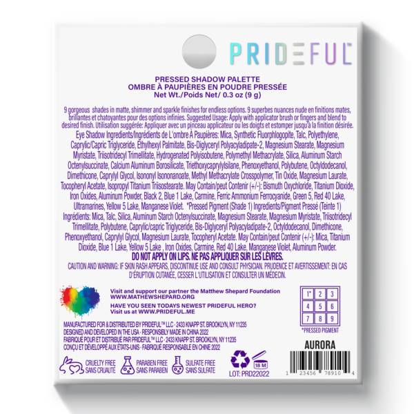 Pride makeup Collection - Prideful Cosmetics - I Candy - Pressed Shadow Palette Aurora